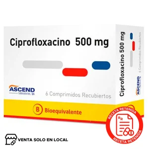 Ciprofloxacino Comprimidos recubiertos 500mg (disponible solo para venta presencial)