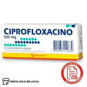 Ciprofloxacino Comprimidos recubiertos 500mg (disponible solo para venta presencial)